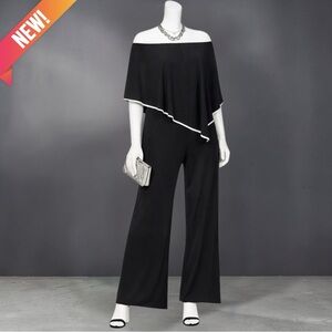 MSK Off-Shoulder Black Jumpsuit with Contrast Trim